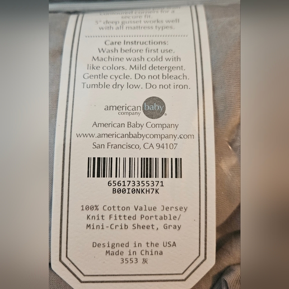 AMERICAN BABY CO Fitted Mini Crib Sheet 24" x 38", 100% Cotton Jersey- GRAY - Picture 2 of 6